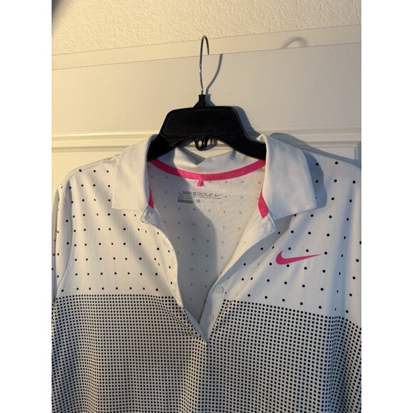 Nike Golf Dri-Fit Polka Dot Polo Lightweight White Black Pink Activewear… - Picture 3 of 7